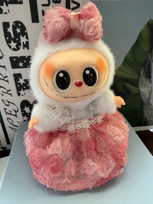 【Clothes only】 Labubu Doll Clothes Set Blossom-Cute dress for Doll Spring style with bow tie 2pcs Pink Costume