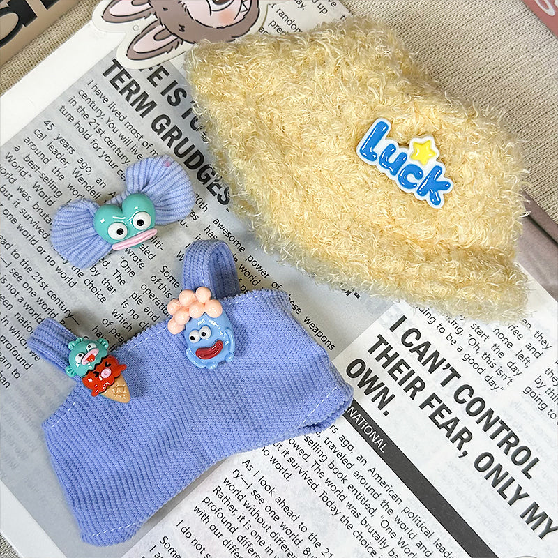 【Clothes only】3PCS set with plushy Hat Kawaii Labubu Overalls Outfit Set unisex Doll clothes