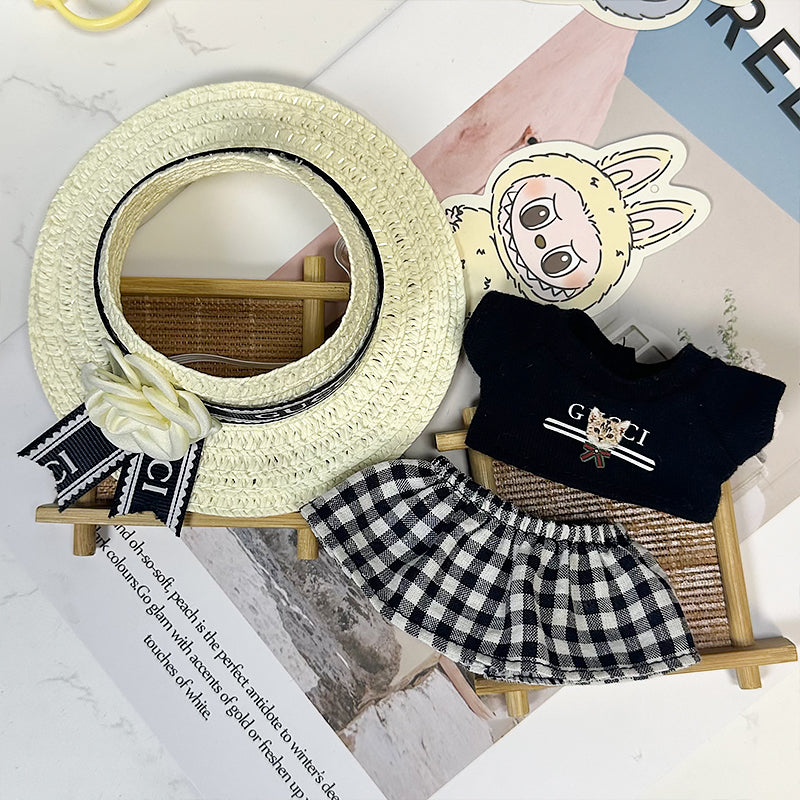 【Clothes only】Big Hat Doll clothing with Hat for 18cm Doll Labubu daily Classic Doll Accessories 3 pcs