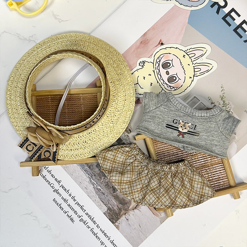 【Clothes only】Big Hat Doll clothing with Hat for 18cm Doll Labubu daily Classic Doll Accessories 3 pcs