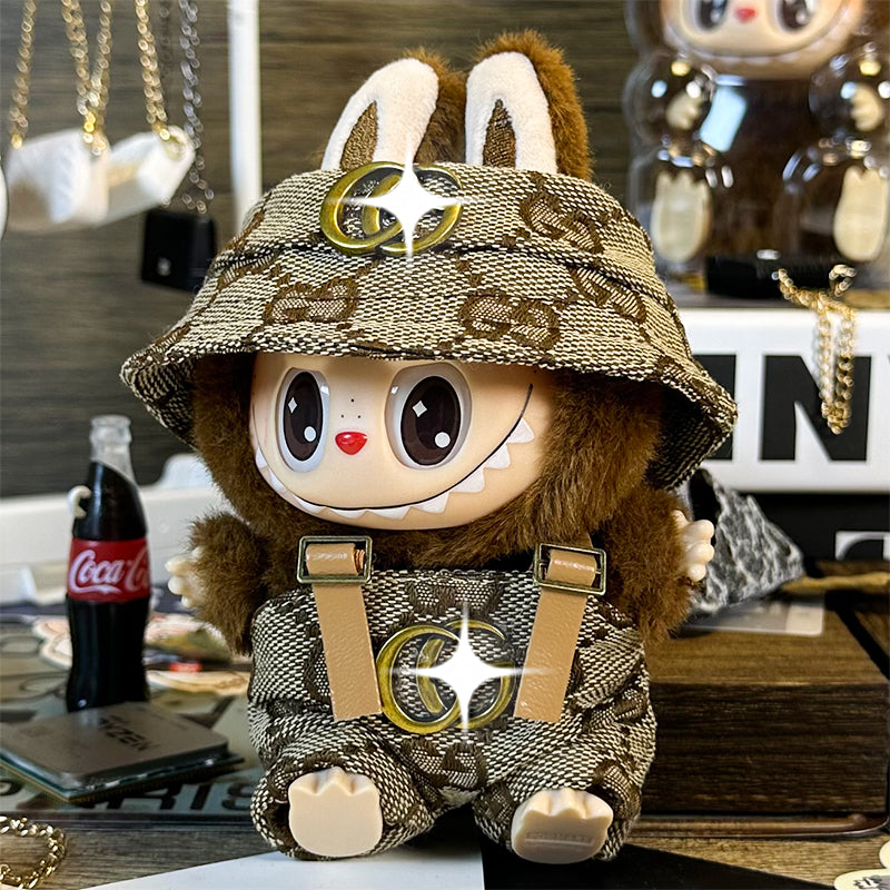 【Clothes Only】3PCS Fashion Outfit with Hat for 18cm Labubu – Luxury Streetwear Style